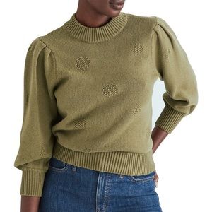 Madewell Dotted Eaton Puff-Sleeve Pullover Sweater in Cotton-Merino, size XS